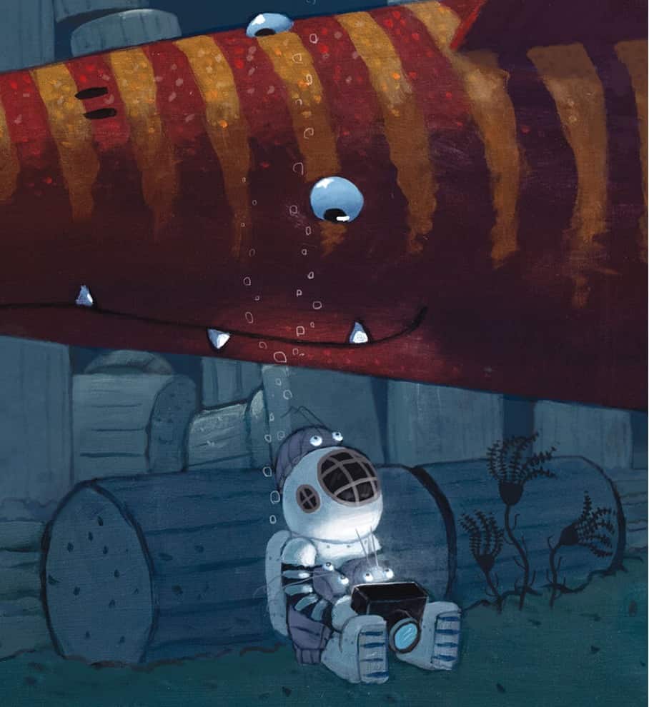 Abb. 2: Der Fischsaurier ist auch neugierig auf die Fotos. (Quelle: Hares Portfolio, Veröffentlichung mit Erlaubnis des Autors)