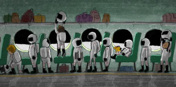 Abb. 3: Vor der Ankunft auf dem Mond, Illustration Hares, wurde im Buch nicht verwendet (Quelle: Blogeintrag Hare vom 26.08.2019)