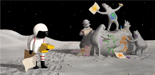 Abb. 4: Nur ein Blatt Papier und der graue Farbstift bleiben dem Kind (Quelle: Portfolio Hares, Illustration wird im Buch verwendet)